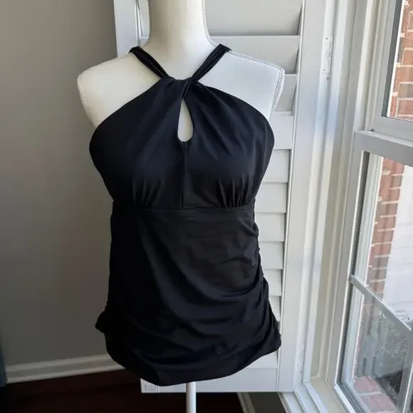 LANDS' END Swimsuit Tankini Womens L Black High Neck To One Shoulder Multi Way - Picture 2 of 13